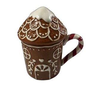 Pottery‎ Barn  Christmas Holiday  Gingerbread House Mug With Lid Dish Micro Safe